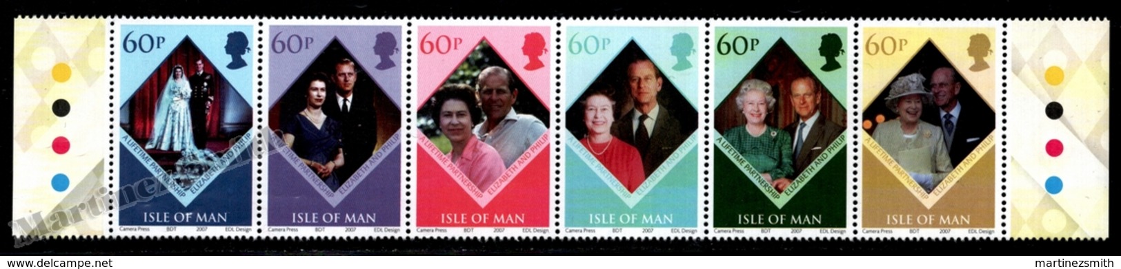 Isle Of Man 2007 Yvert 1380-1385, Royals. Queen Elizabeth & Philip Of Edimburgh 60th Wedding Anniv. Strip - MNH - Isla De Man