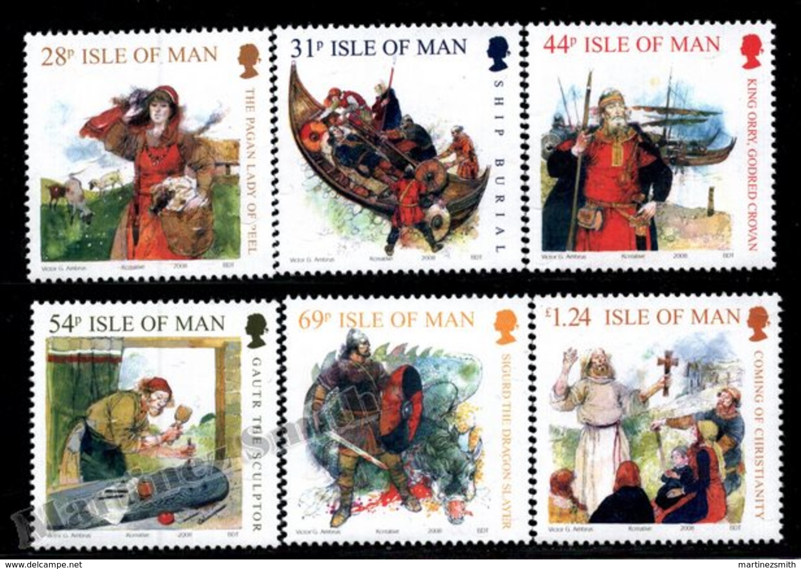 Isle Of Man 2008 Yvert 1450-1455, History. Vikings At Man, Assorted Illustrations - MNH - Isla De Man