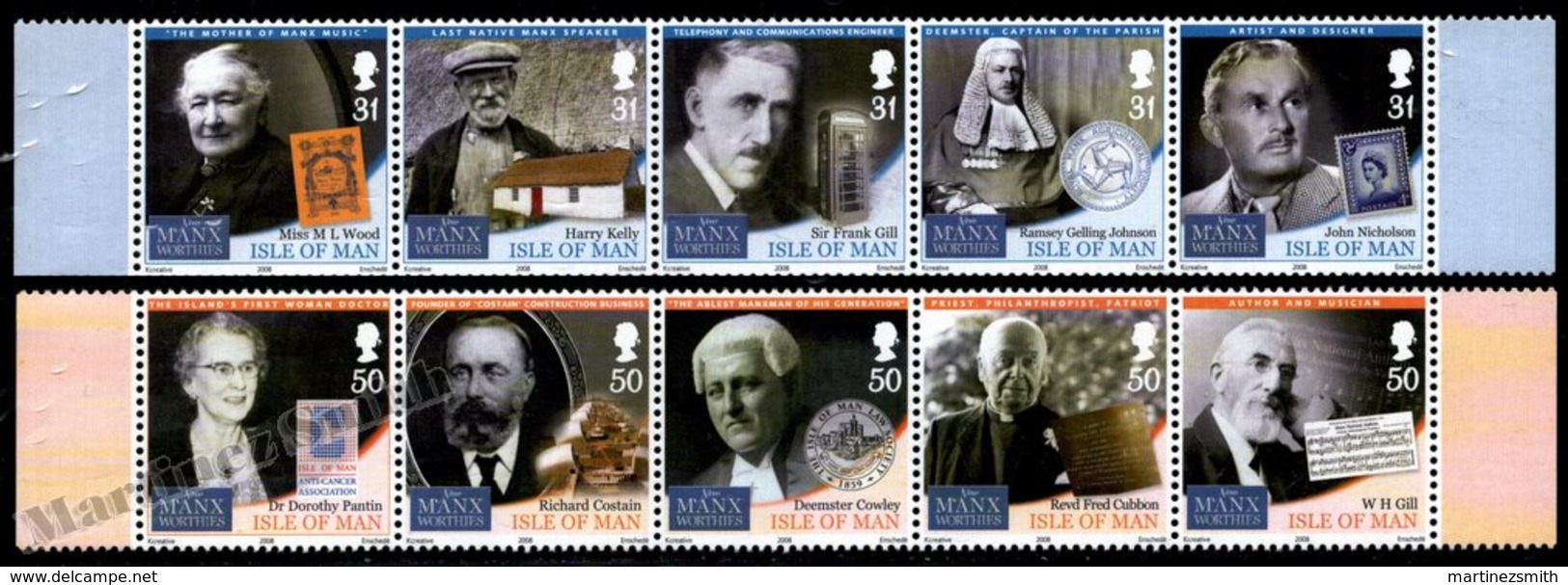 Isle Of Man 2008 Yvert 1487-1496, Famous People. New Manx Worthies Personalities - MNH - Isle Of Man