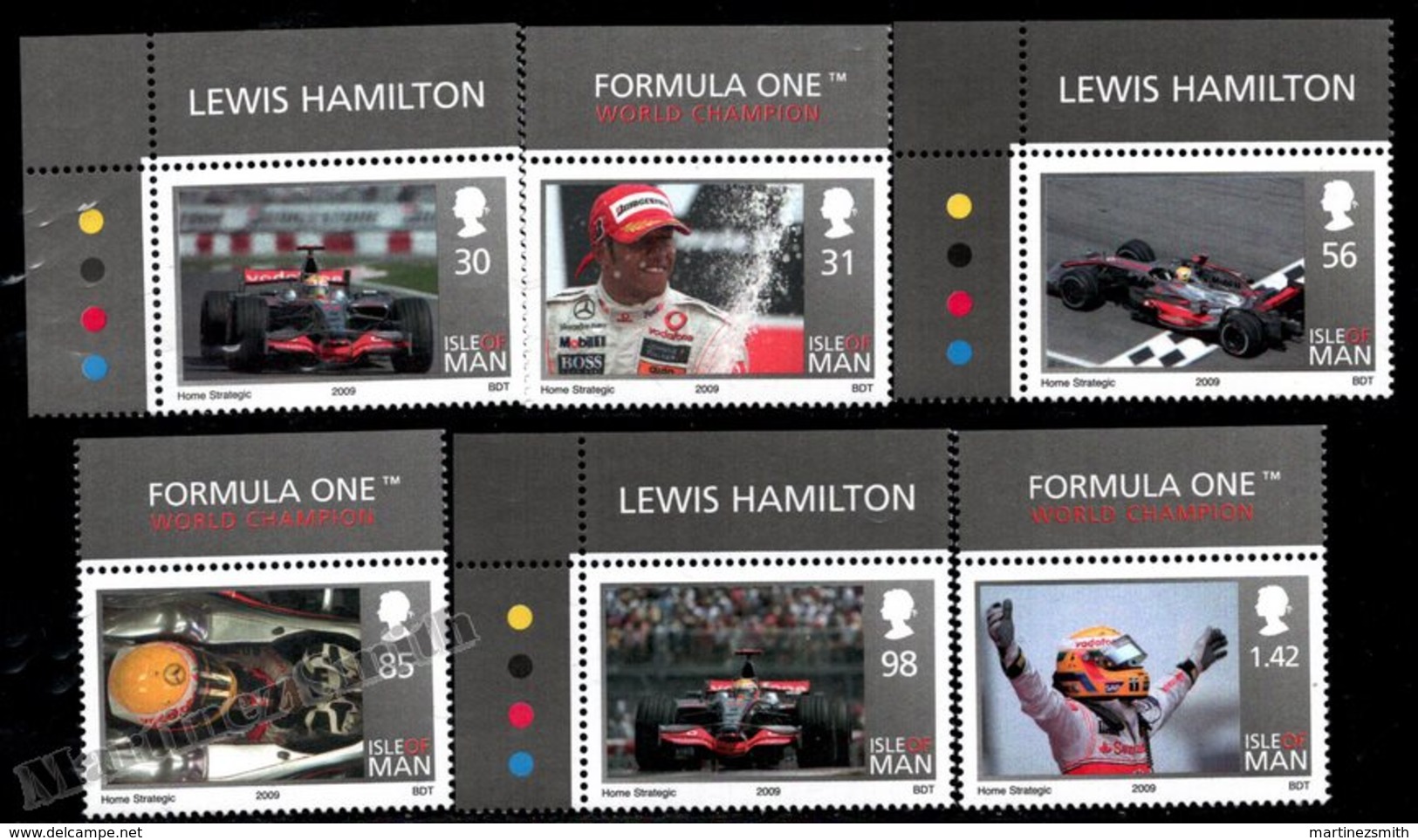 Isle Of Man 2009 Yvert 1522-1527, Famous People. Sports, Cars. Lewis Halmilton, Formula 1 Champion. Border - MNH - Isla De Man