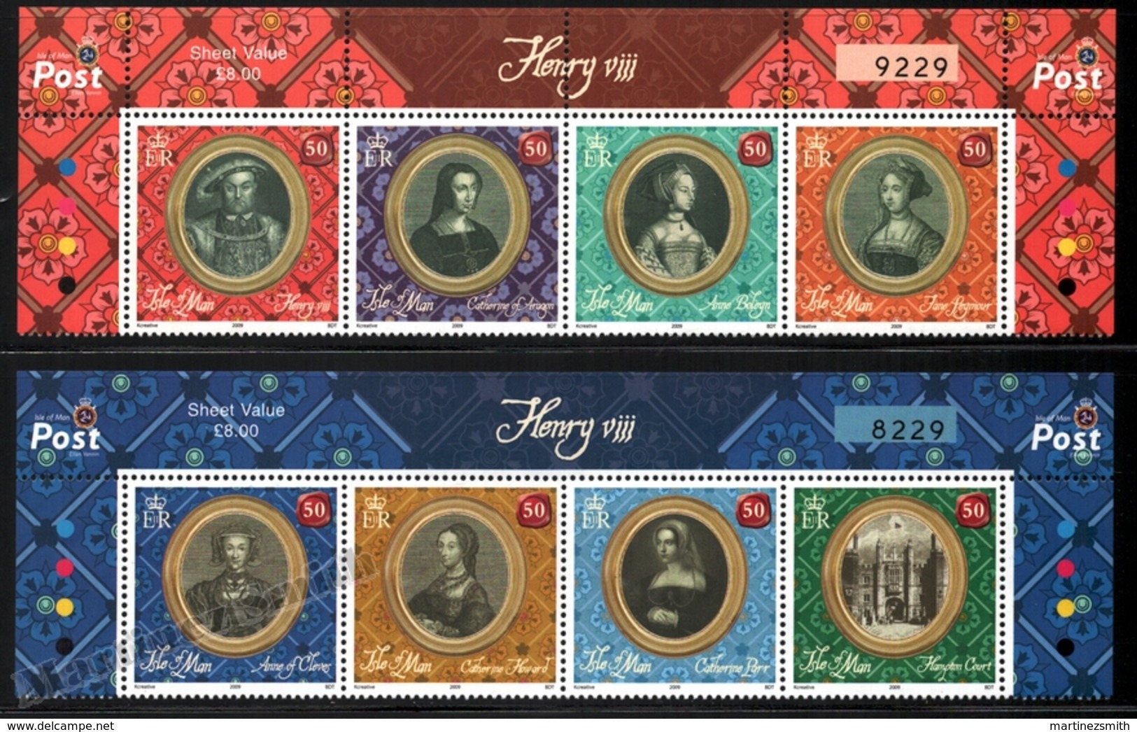 Isle Of Man 2009 Yvert 1528-1535, History. Royals. Famous People. King Henry VIII & Wives. Header - MNH - Isla De Man