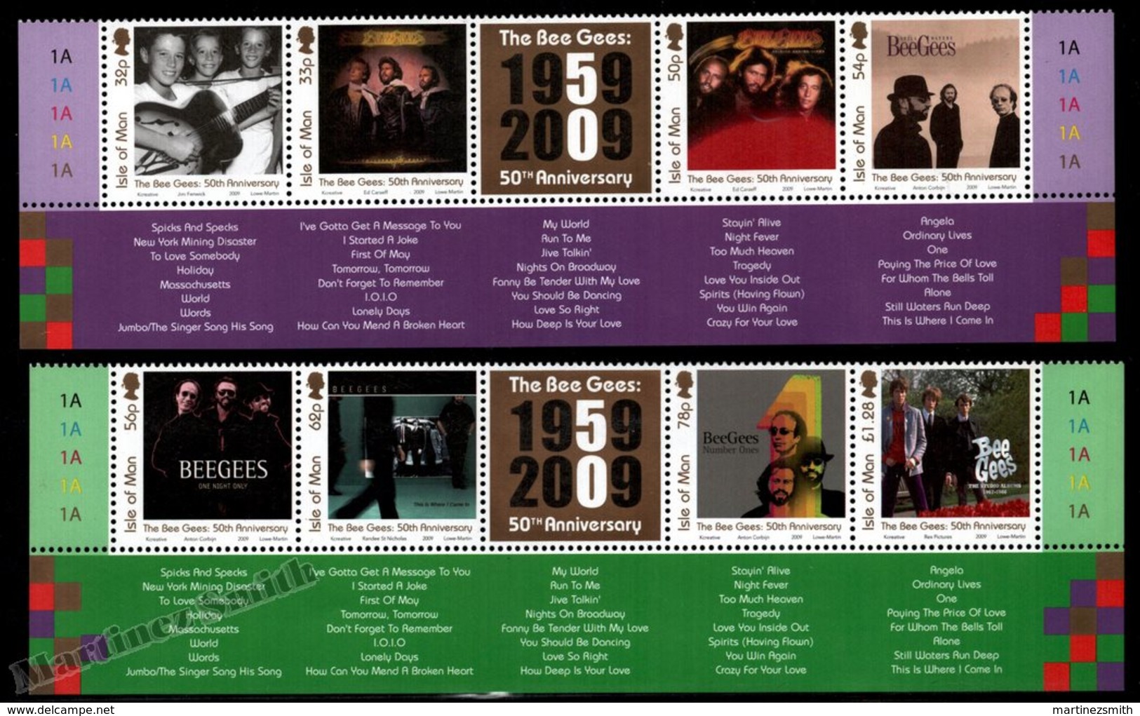 Isle Of Man 2009 Yvert 1572-1579, Music. The Bee Gees, Band 50th Anniversary, Album Covers. Songs Border - MNH - Isla De Man