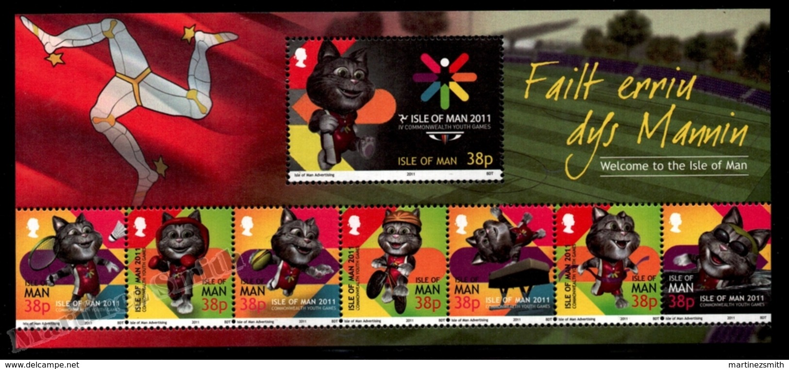 Isle Of Man 2011 Yvert 1742-1749, Sports. IV Commonwealth Youth Games 2011, Games Mascot. Triskelion Header - MNH - Isla De Man