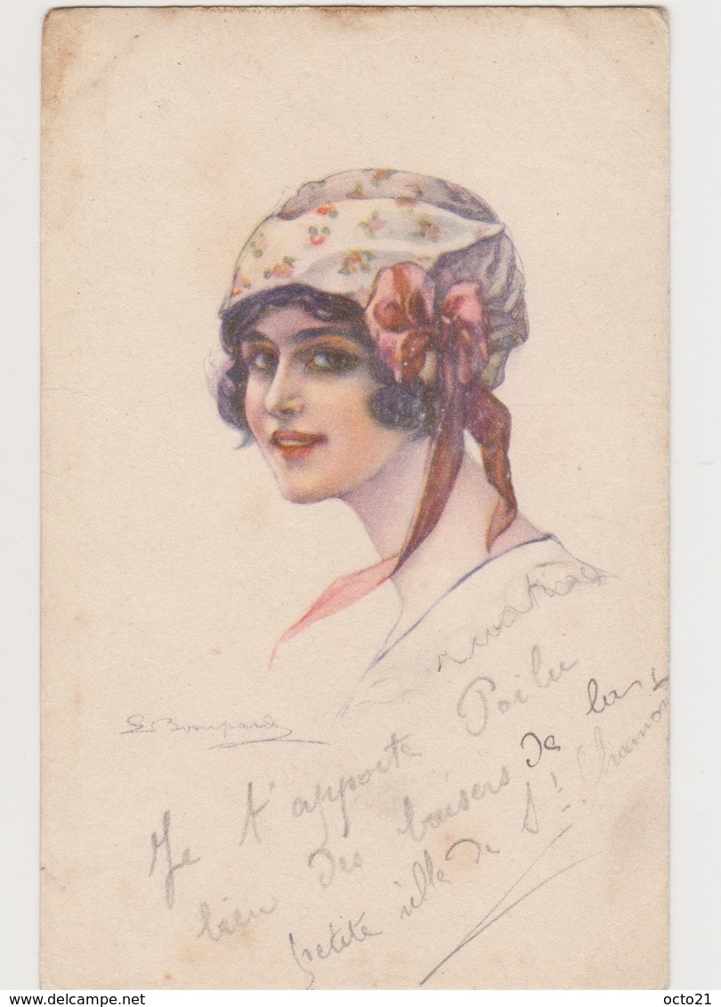 Cpa Fantaisie Signée Bompard / Jeune Fille Au Foulard - Bompard, S.