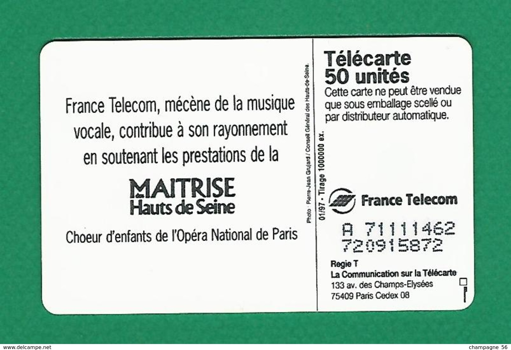 VARIÉTÉS 01  / 1997 MAÎTRISE DES HAUTS DE SEINE PUCE SO3  50 UNITÉS - Errors And Oddities