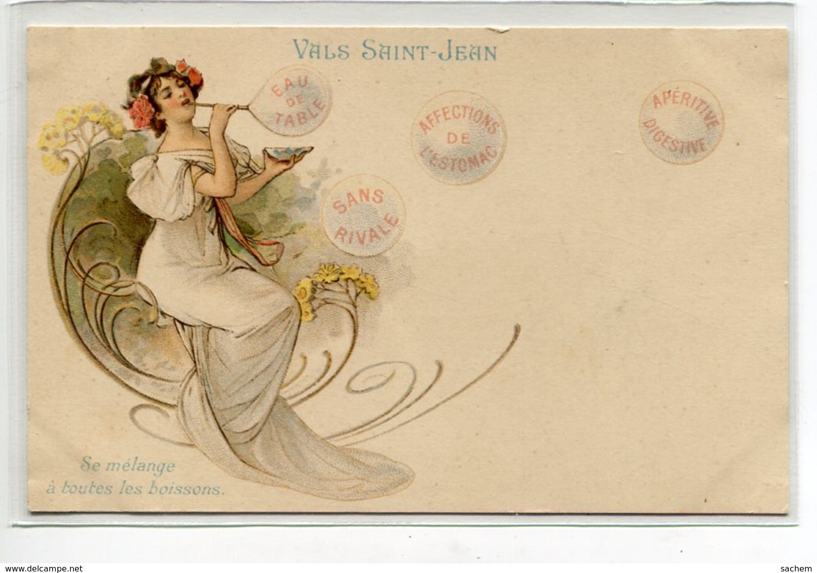 ILLUSTRATEUR  PUBLICITE  'Eau VALS SAINT JEAN Jeune Femme Faisant Bulles   ART NOUVEAU 1900   D02 2020 - Avant 1900