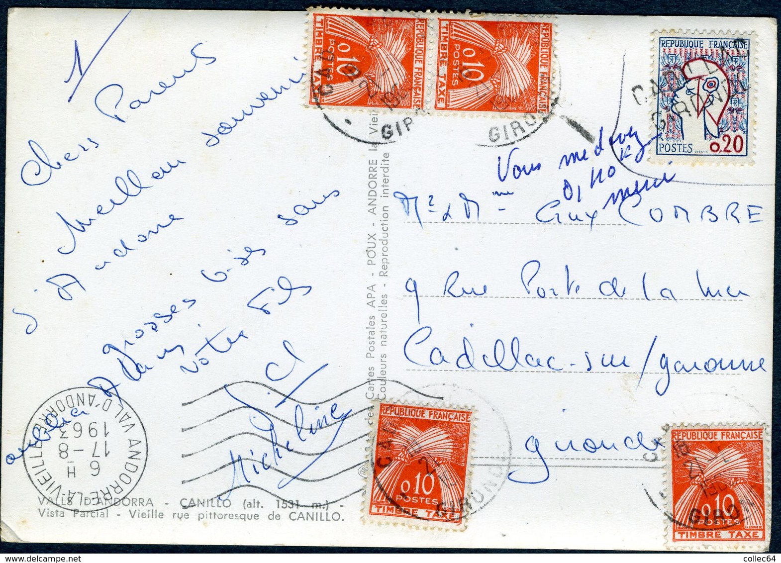 Carte Postée à Andorre Et Affranchie Avec Timbre De France - 1859-1959 Lettres & Documents