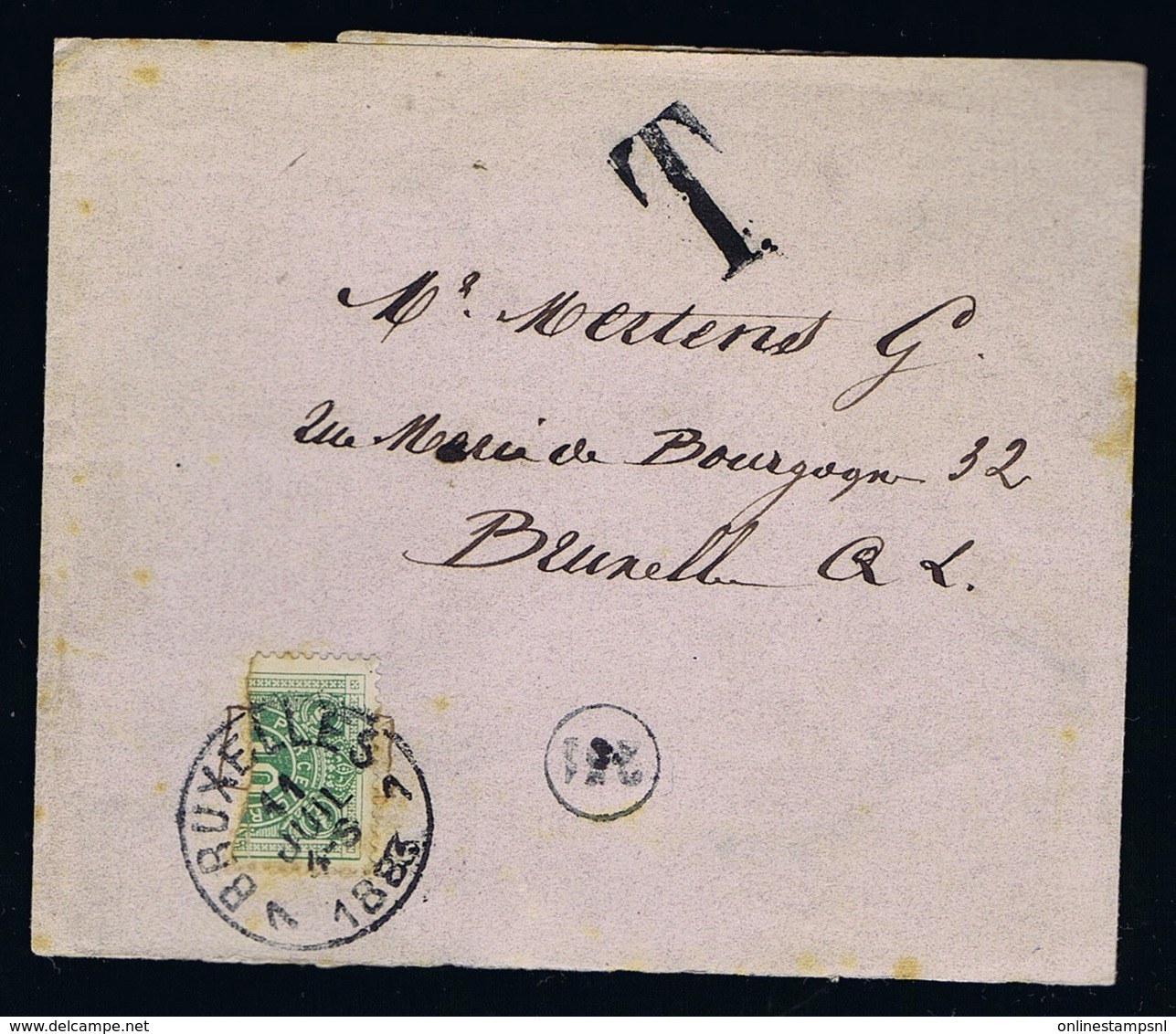 Belgium Letter With Halved Postage Due Stamp/ Gehalveerde Strafportzegel. TX1  Demi Timbre 1883 - Lettres & Documents