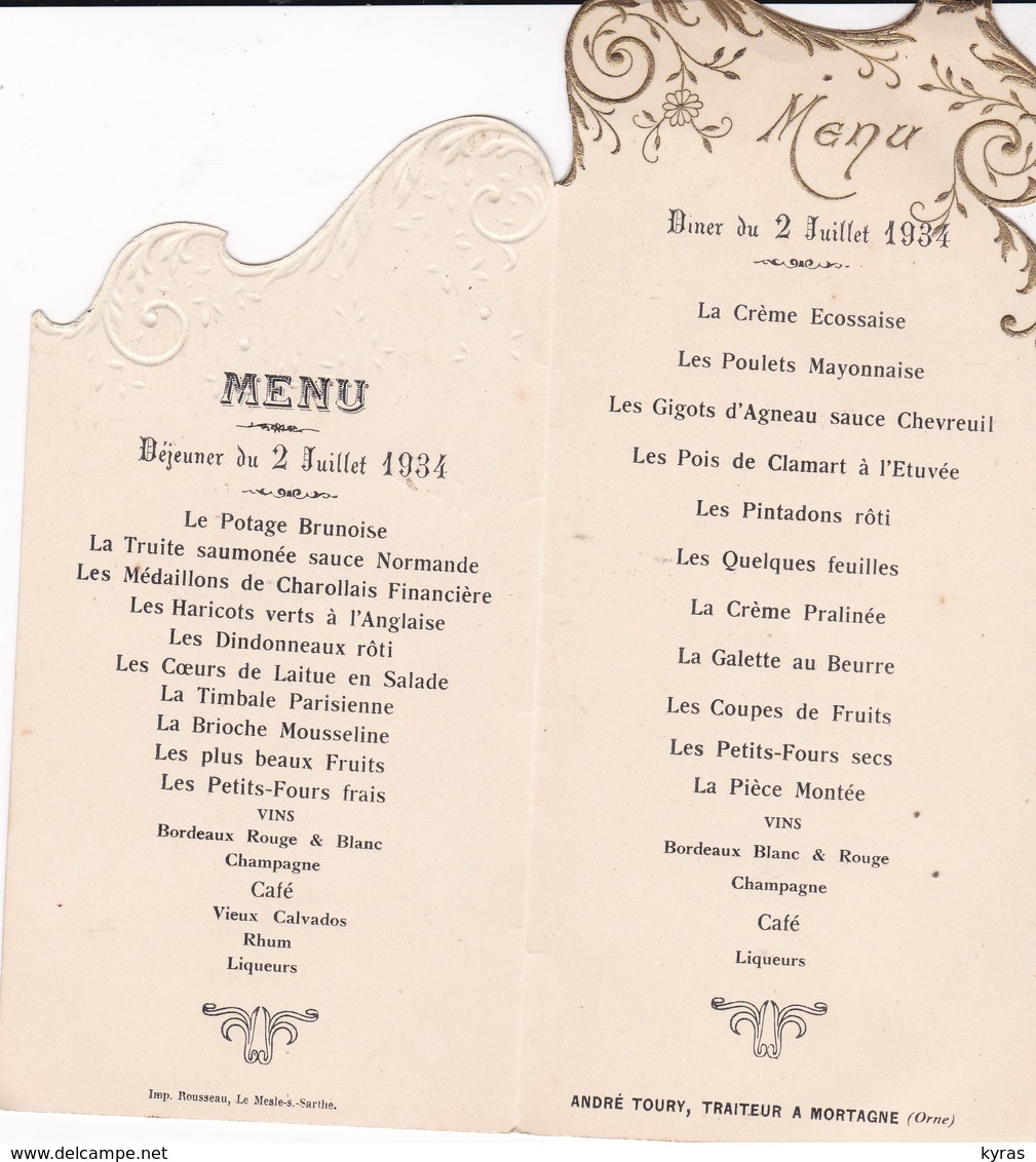 BA / 2 MENUS 8 (16) X18 . 1/ V.C. 02/07/1931 -2/ Mariage VALLUET-CAREL 15/10/1932 (Belle Découpe & Dorures Style 1930) - Menú