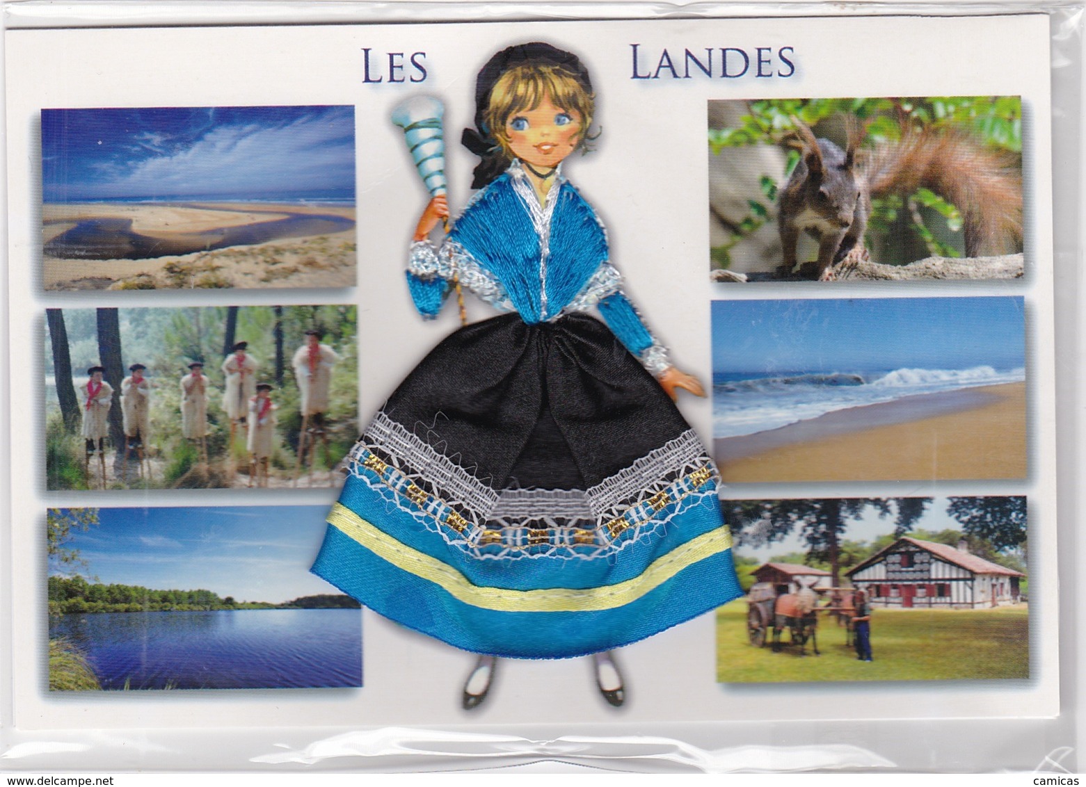 CARTE BRODEE:  LES LANDES, Multivues - Embroidered