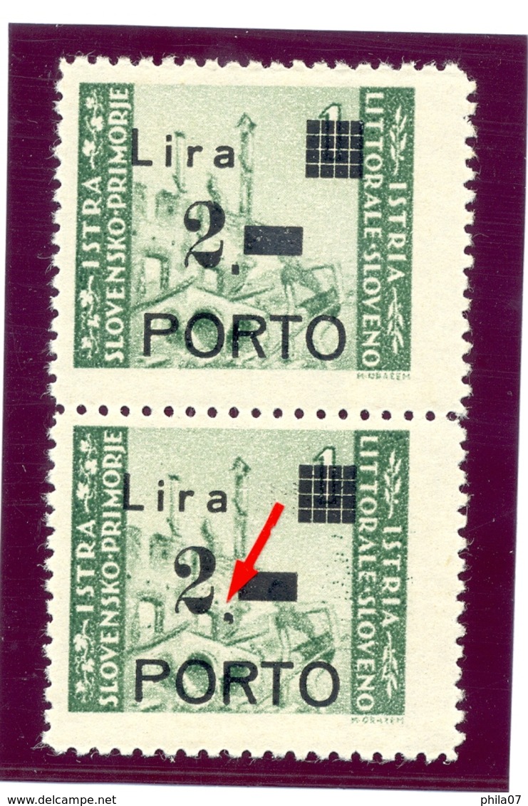 Italy, Yugoslavia - PS No. 9, Vertical Pair, Type IIa And IIb Error Of Overprint, Comma Behind 2. - Yugoslavian Occ.: Slovenian Shore