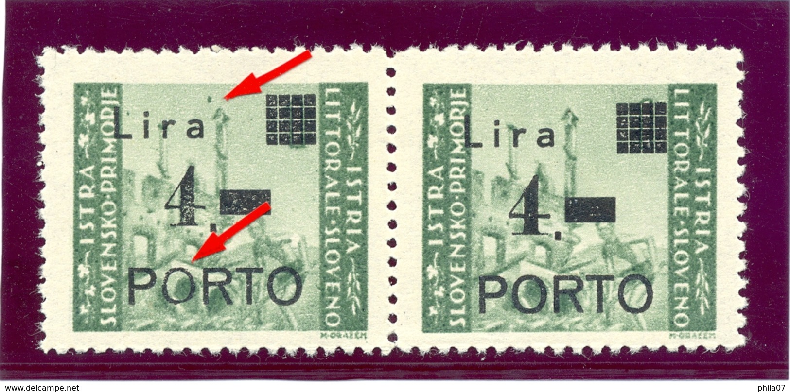 Italy, Yugoslavia - PS No. 10, Type Ia And Error Of Overprint, Thin O In PORTO And Dot Above Tower, Novakovic. - Yugoslavian Occ.: Slovenian Shore