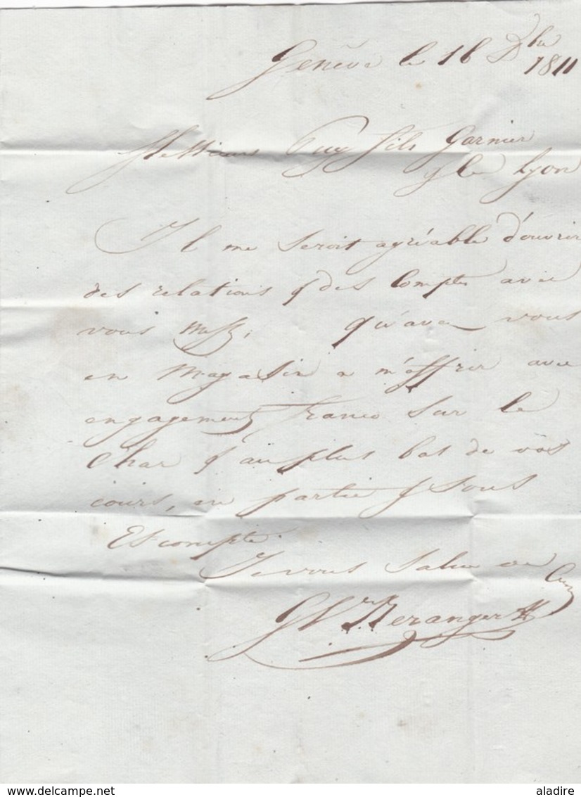 1811 - Marque postale 99 GENEVE, département conquis, sur lettre pliée vers Lyon, France - taxe 4