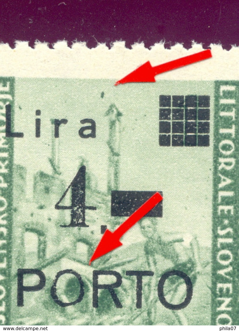 Italy, Yugoslavia - PS No. 10, Type Ib And Ia, Error Of Print And Overprint, Thin O In PORTO And Dot Above Tower, Novako - Occup. Iugoslava: Litorale Sloveno