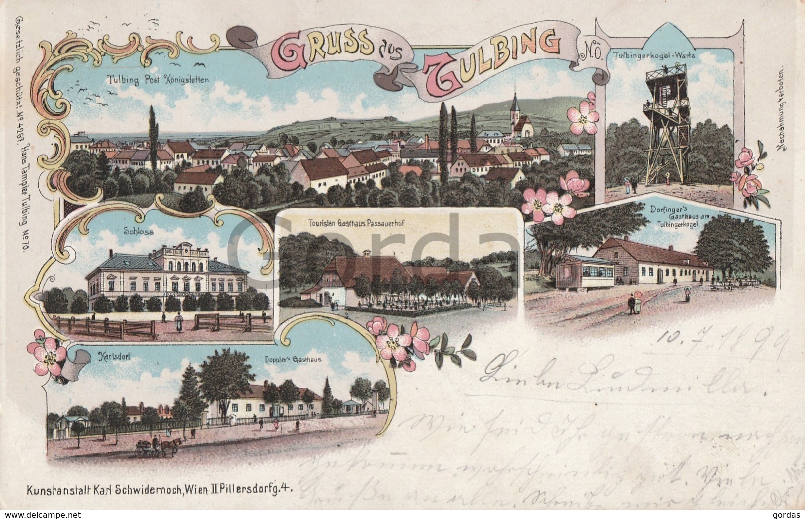 Austria - Gruss Aus Tulbing - Litho - Karlsdorf Doppler Gasthaus - Passauerhof - Schloss - Dorfinger - Tulln