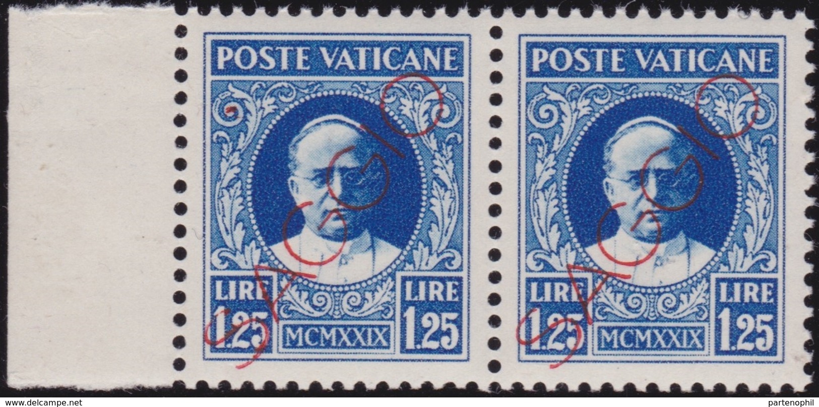 Vaticano - 546 ** 1929 - Coppia Orizzontale L. 1,25 Conciliazione, Soprastampa Diagonale In Rosso SAGGIO. SPL - Varietà E Curiosità