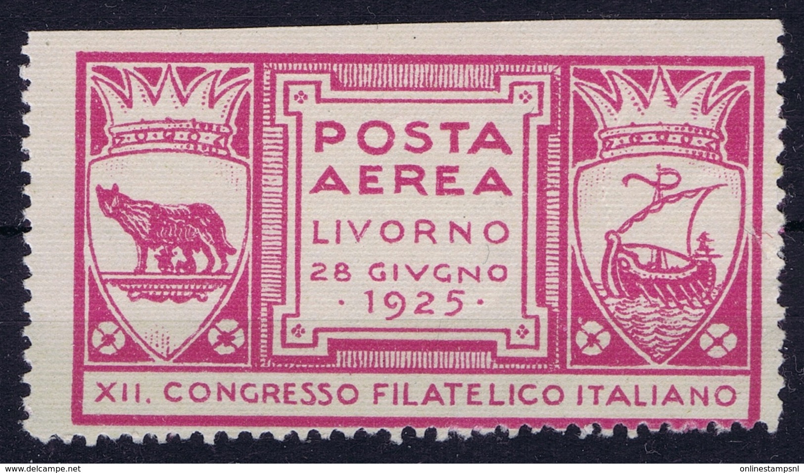 ITALY POSTA AEREA LIVORNO 1925  XII CONGRESSO FILATELICIO ITALIANO - Luftpost