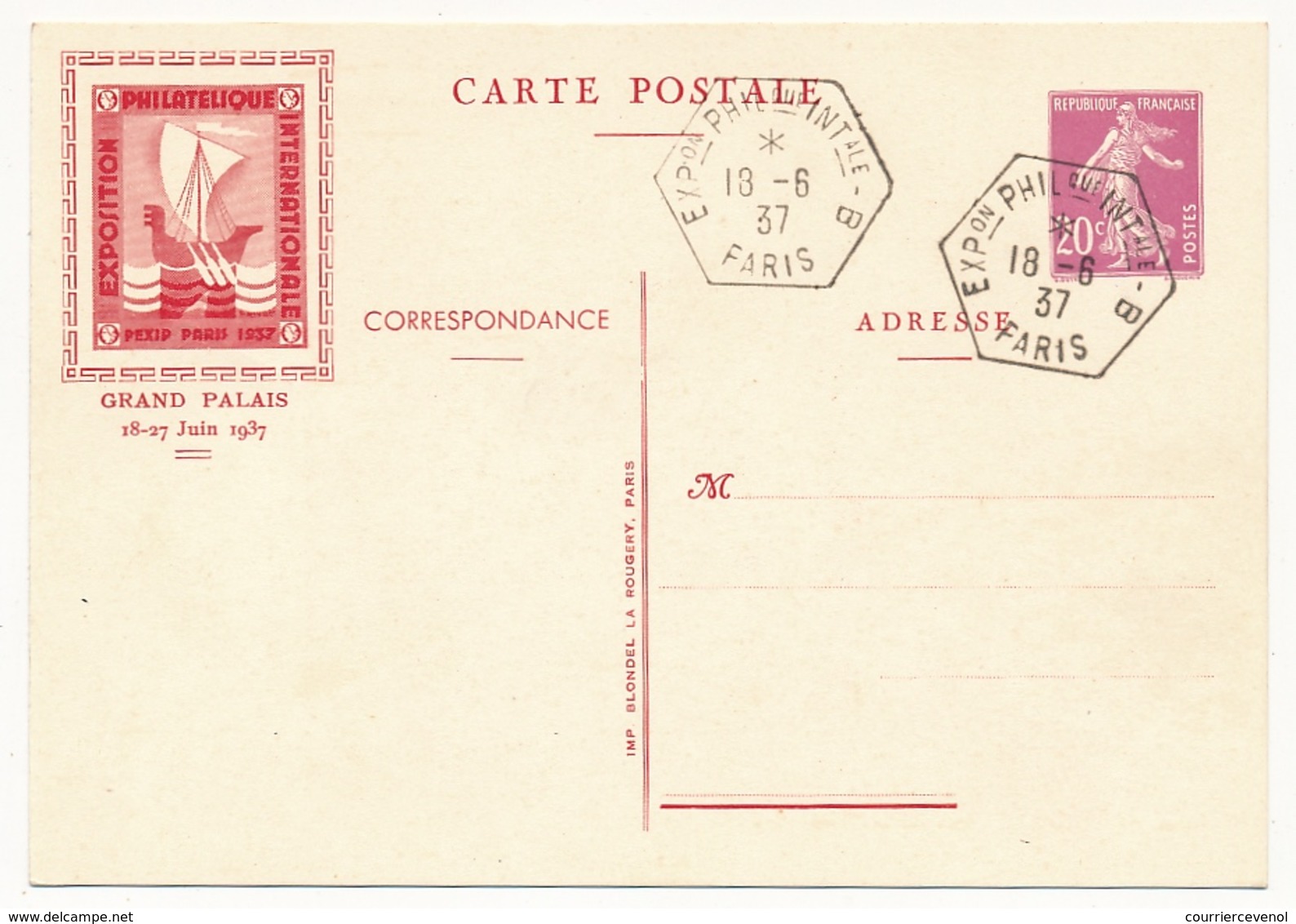 FRANCE - 2 CP (entiers TSC) Exposition PEXIP 1937 - 1 Neuve, 1 Oblitérée - Standard Postcards & Stamped On Demand (before 1995)