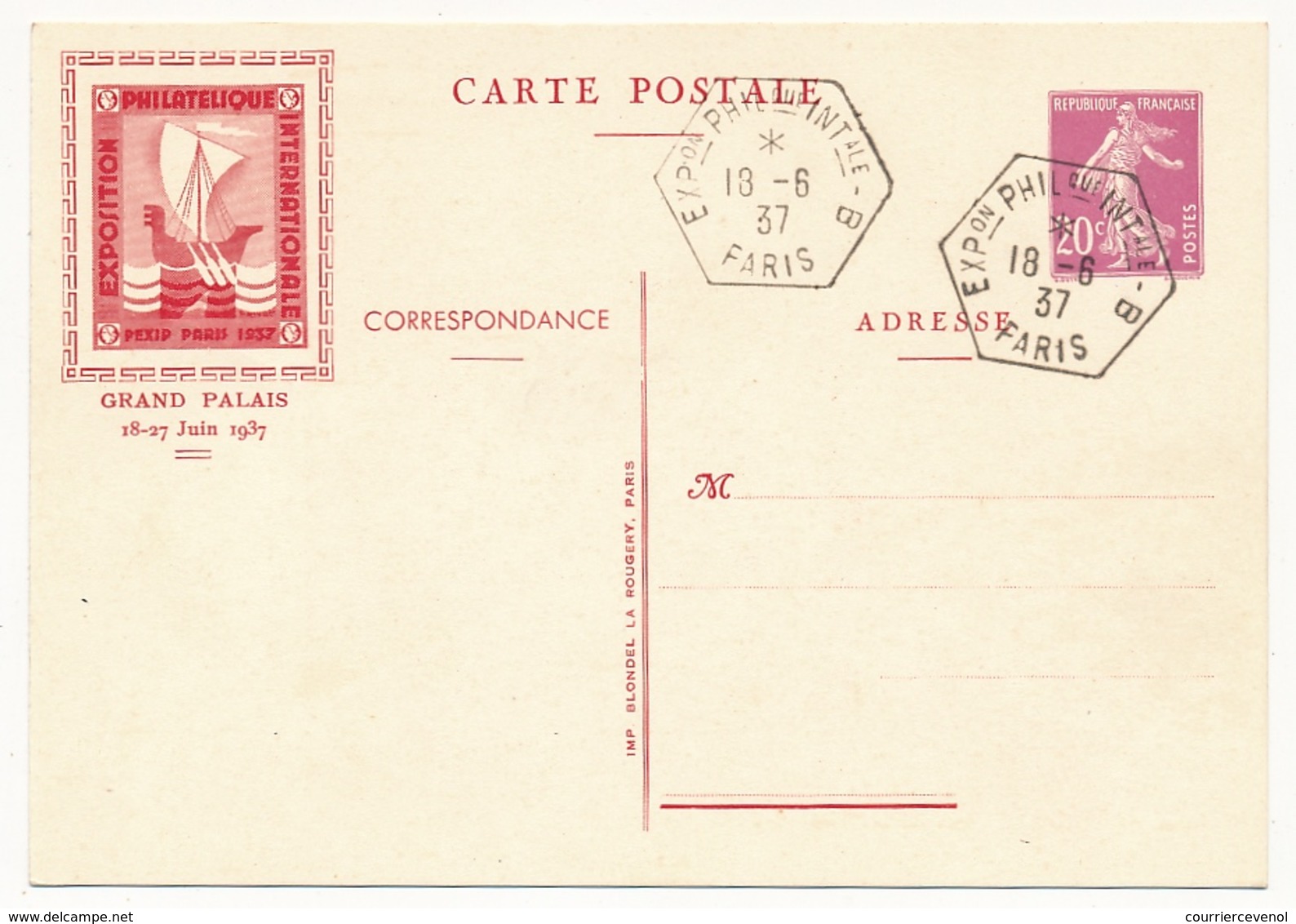 FRANCE - 2 CP (entiers TSC) Exposition PEXIP 1937 - 1 Neuve, 1 Oblitérée - Cartes Postales Types Et TSC (avant 1995)