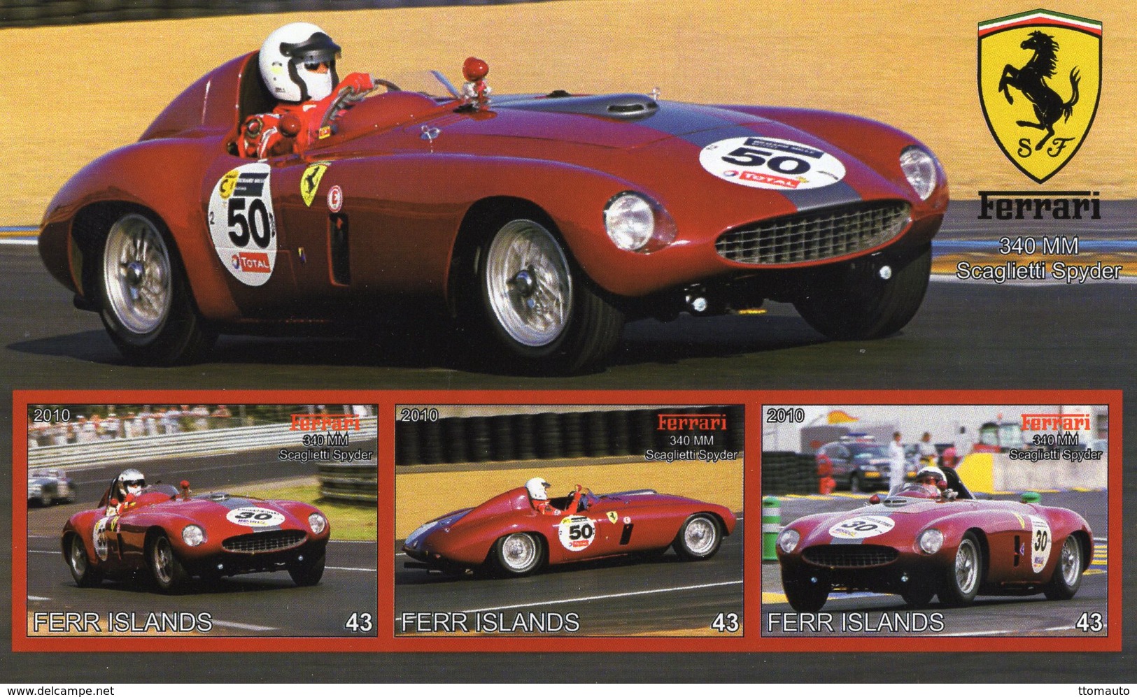 Ferrari 340 MM Scaglietti Spyder  -  3v Feuillet Mint/Neuf/MNH Imperf/Non Dentelé - Automobilismo