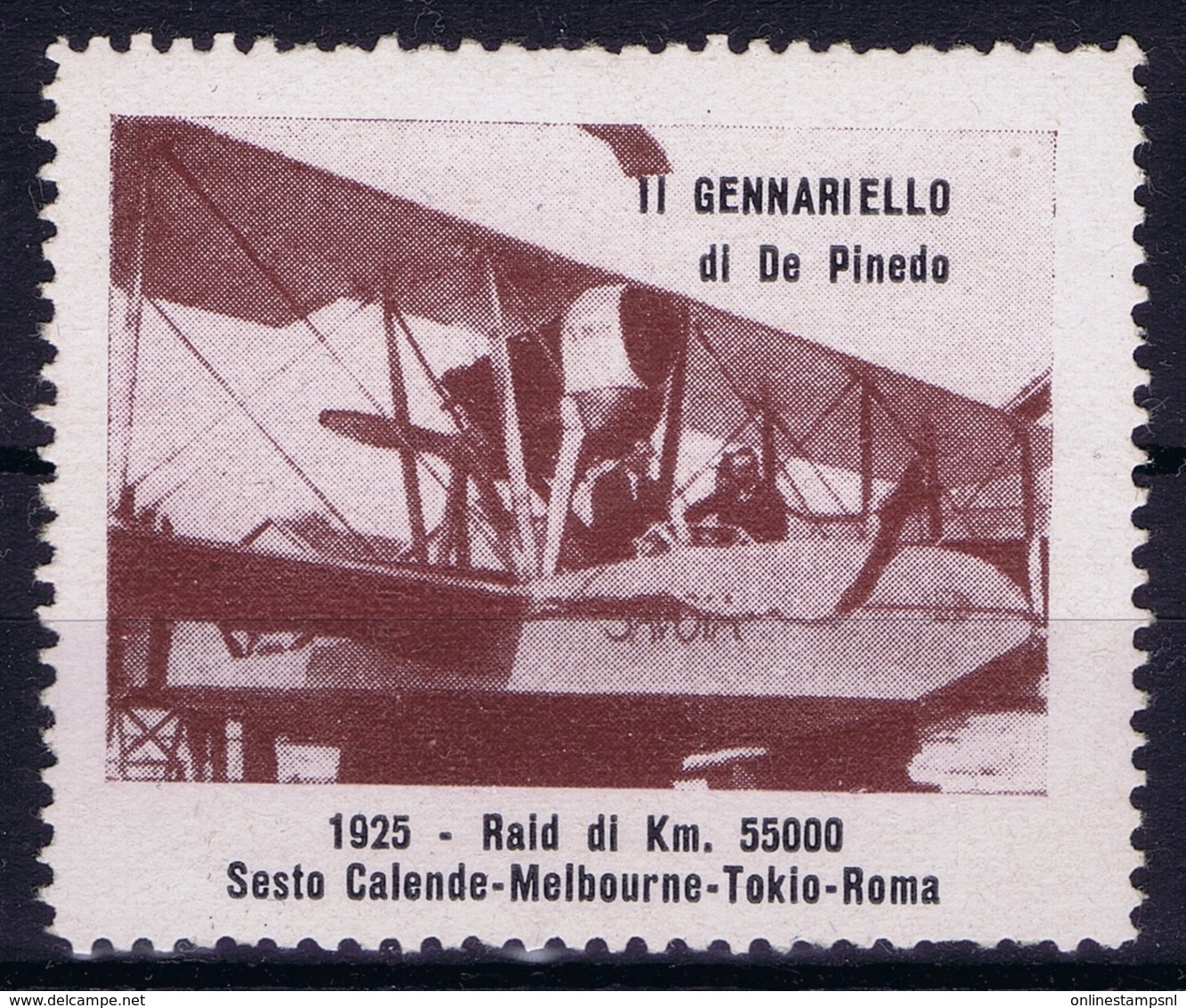 ITALY  AEREA  GENNARIELLO DI DE PINEDO 1924 RAID DI KM 55000 SESTE CALENDE MELBOURNE TOKIO ROMA VIGNET - Airmail