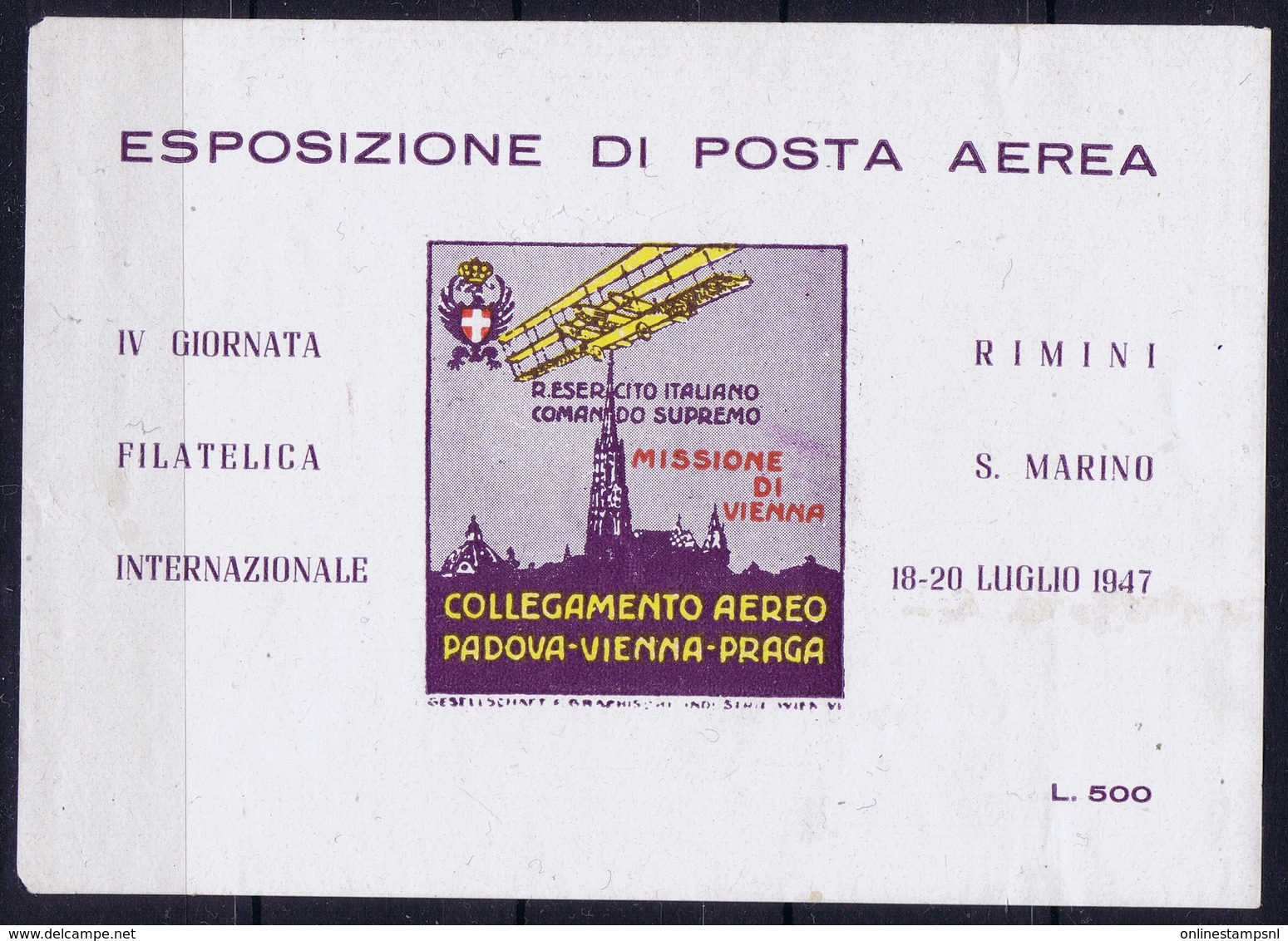 ITALY  ESPOSIZIONE DI POSTA AEREA   MISSIONE DI VIENNA   RIMINI S. MARINO 1947 - Airmail