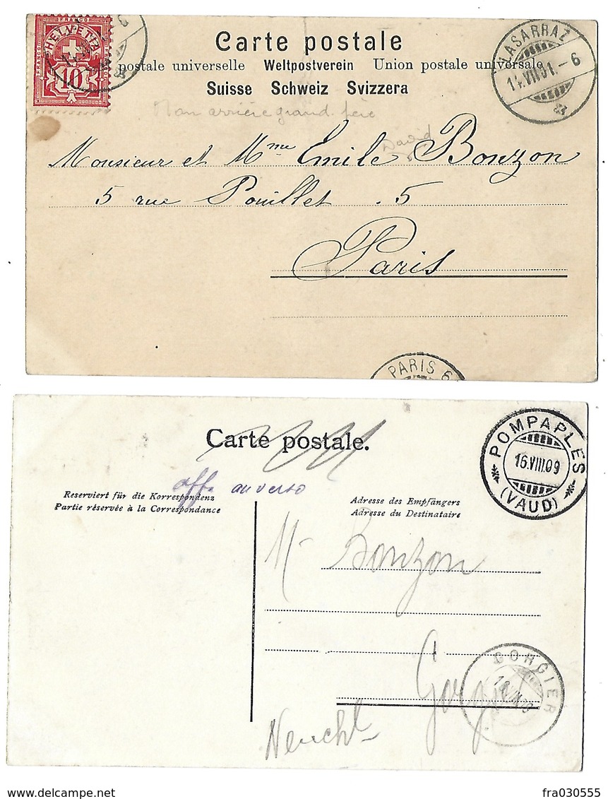 SUISSE - POMPAPLES - Lot De 2 CPA - 1901 Et 1909 - Pompaples