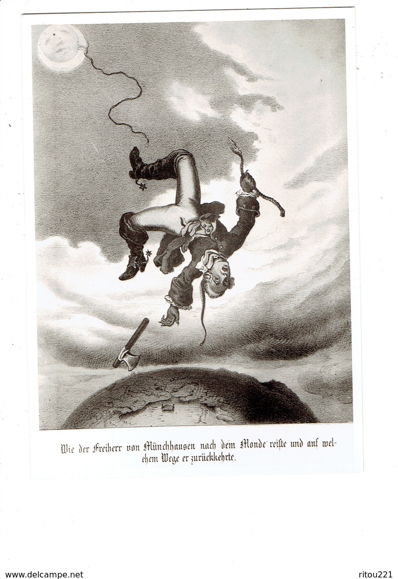 Cpm - Illustration Baron De Münchhausen Lune Terre Hache étrier - MONDE - - Contes, Fables & Légendes