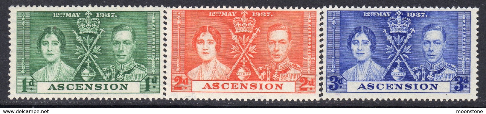 Ascension Island GVI 1937 Coronation Set Of 3, Hinged Mint, SG 35/7 (A) - Ascension