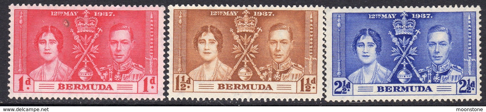 Bermuda GVI 1937 Coronation Set Of 3, Hinged Mint, SG 107/9 (A) - Bermuda