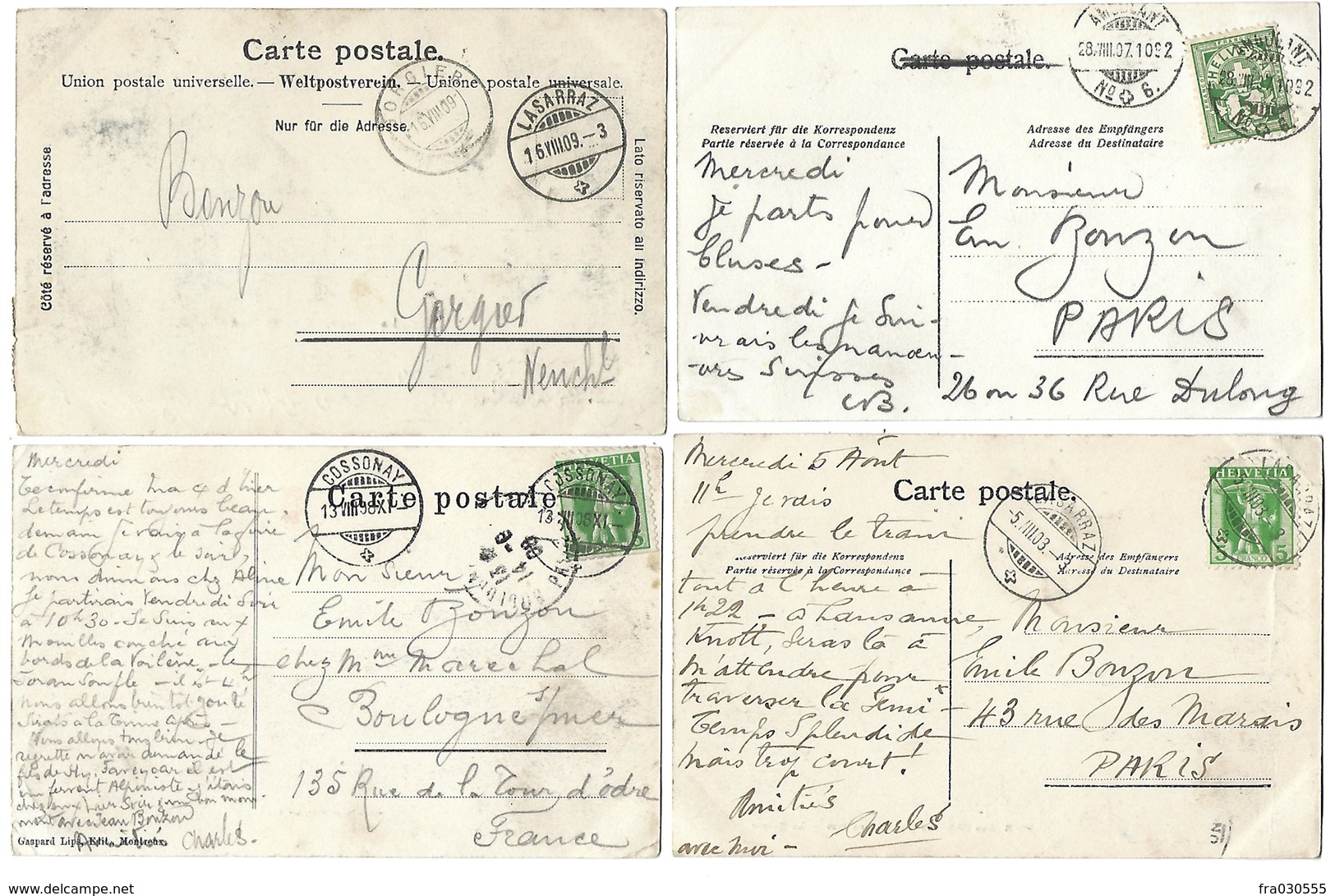 SUISSE - LA SARRAZ - Lot De 4 CPA - 1907 à 1909 - Dont 1 Cachet Ambulant - La Sarraz