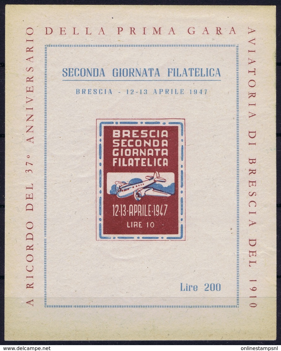 ITALY A RICORDO DEL 37E ANNIVERSARIO DELLA PRIMA GARA AVIATORIA DI BRESCIA DEL 1910 SECONDA GIORNATA FILATELICA - Poste Aérienne