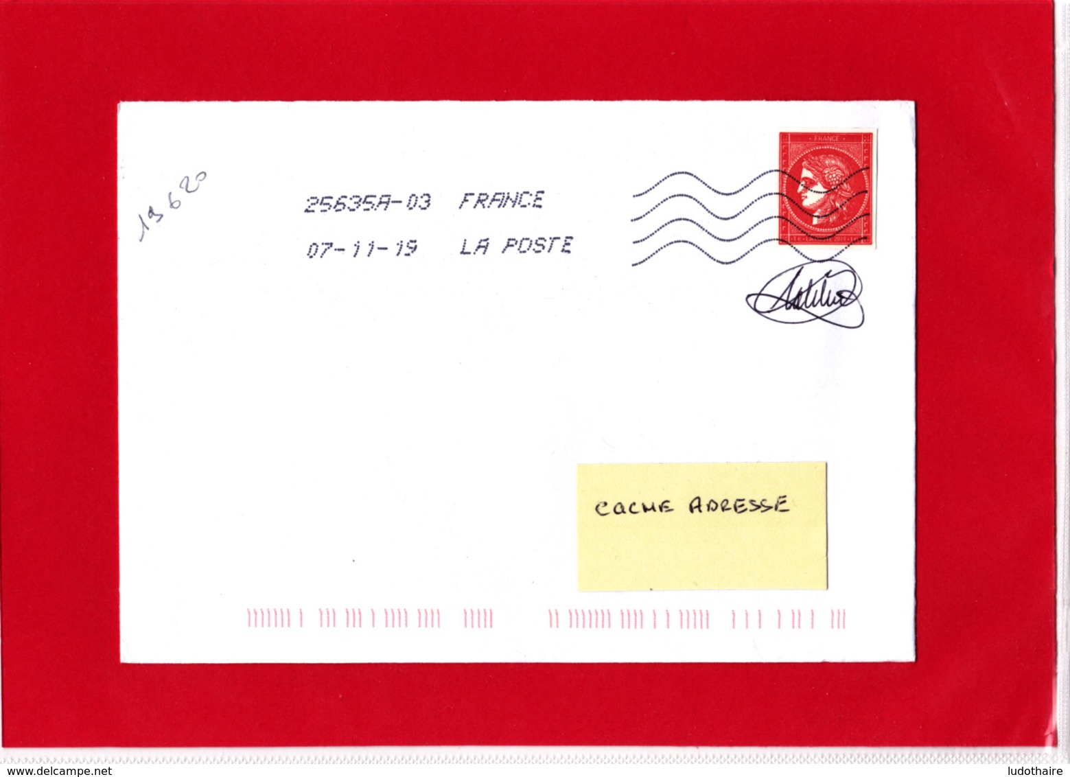 1.00 € Rouge, Cérès Non Dentelé, Sur Lettre Voyagée, Obl 07/11/19, Signé CATELIN Provenant Du Bloc Du Livret Prestige - Briefe U. Dokumente