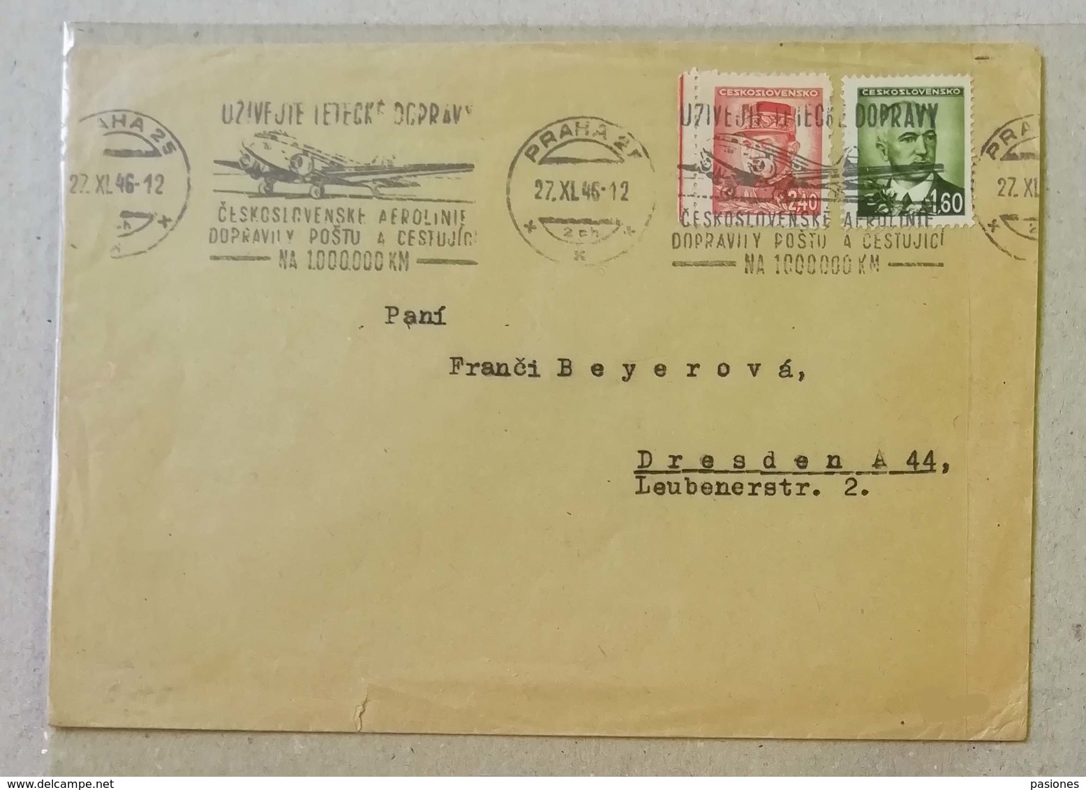 Busta Di Lettera Praga-Dresda - 27/11/1946 - Storia Postale