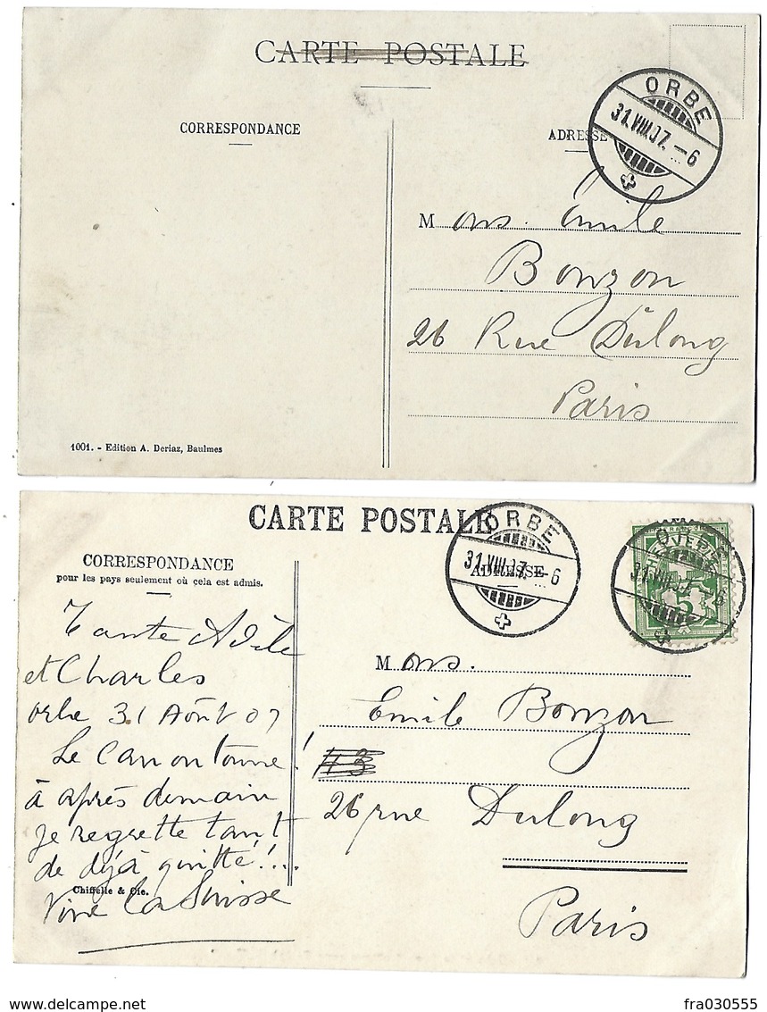 SUISSE - ORBE - Lot De 2 CPA - 1907 - Orbe