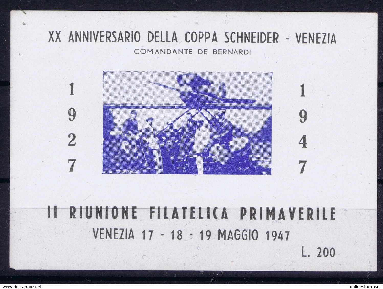 ITALY XX  ANNIVERSARIO DELLACOPPA SCHNIEDER - VENEZIA  1947 - Poste Aérienne