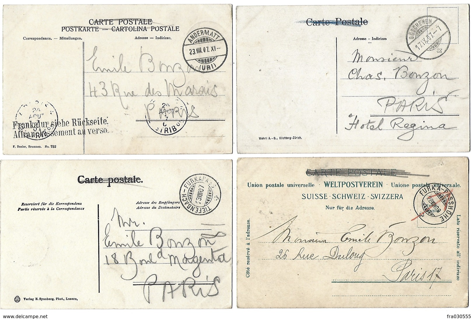 SUISSE - FURKA - Lot De 4 CPA - 1907 à 1909 - Attelages - Autres & Non Classés