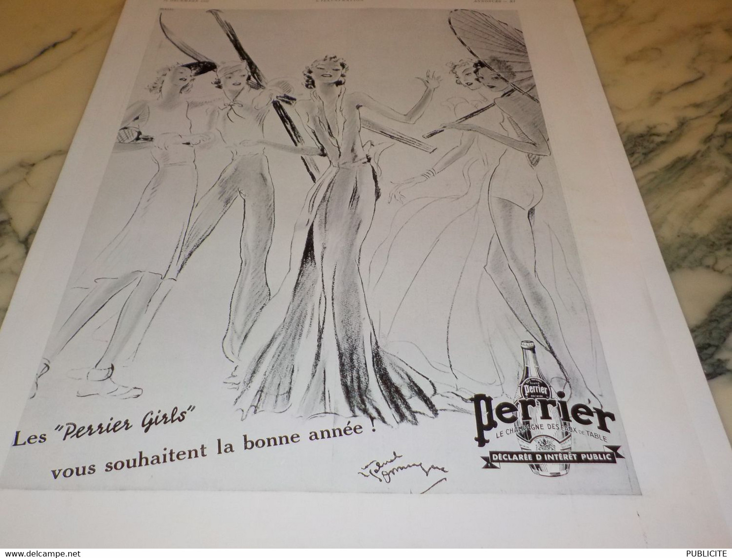 ANCIENNE PUBLICITE BONNE ANNEE PERRIER GIRLS   1936 - Perrier