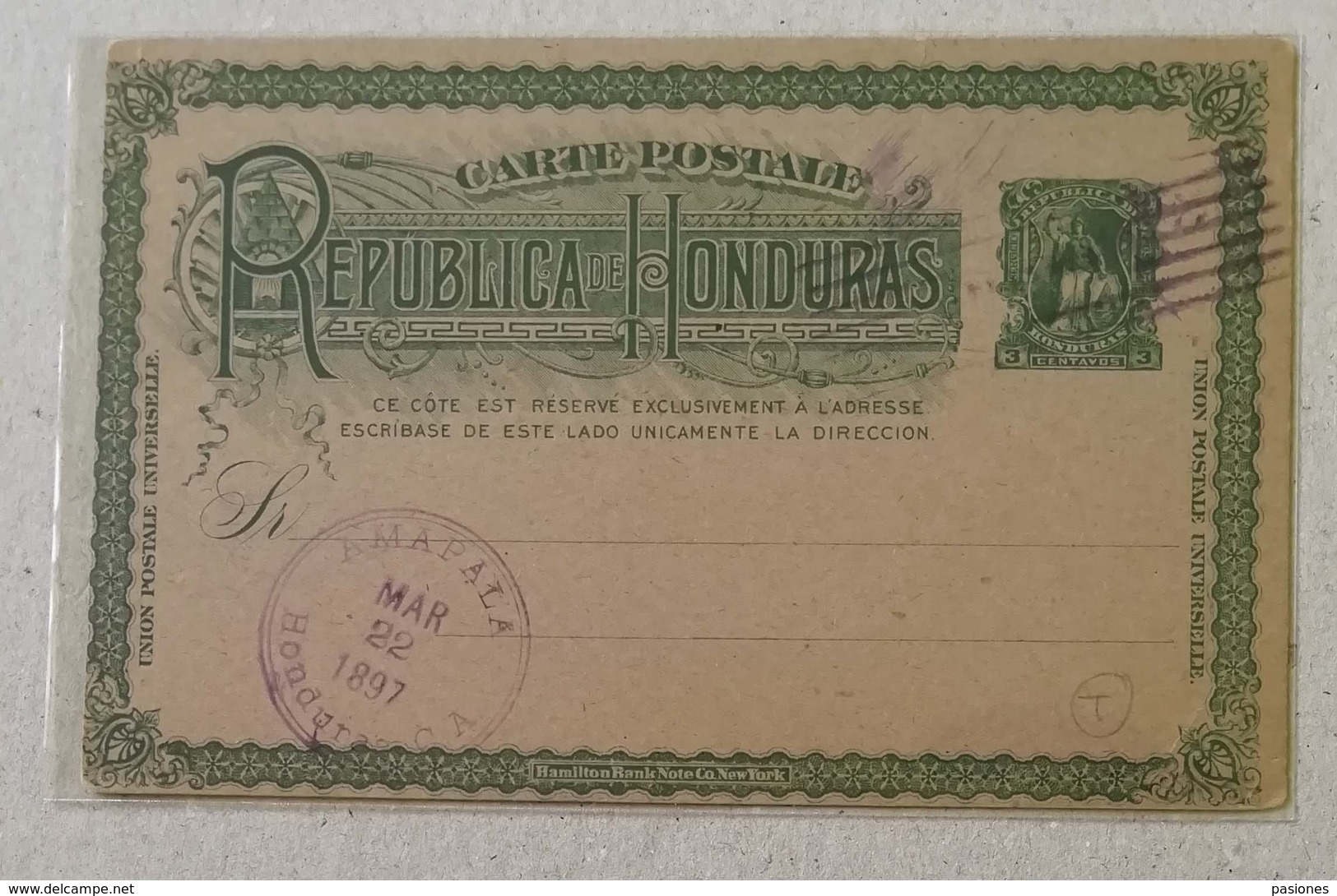 Honduras Cartolina Postale Da 3 Cent. - 22/03/1897 - Honduras