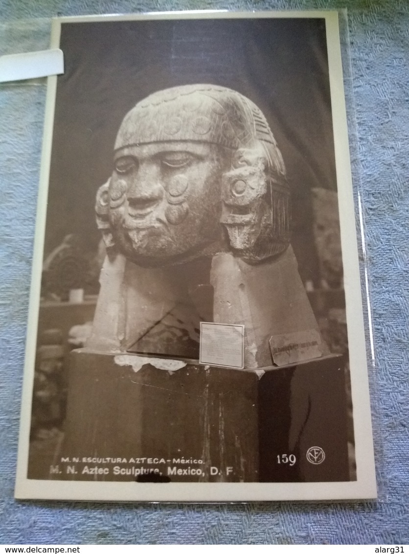 Mexico City 2 Real Photo Card Martín Editor Nationale Museum Azteca Sculptures - Mexico