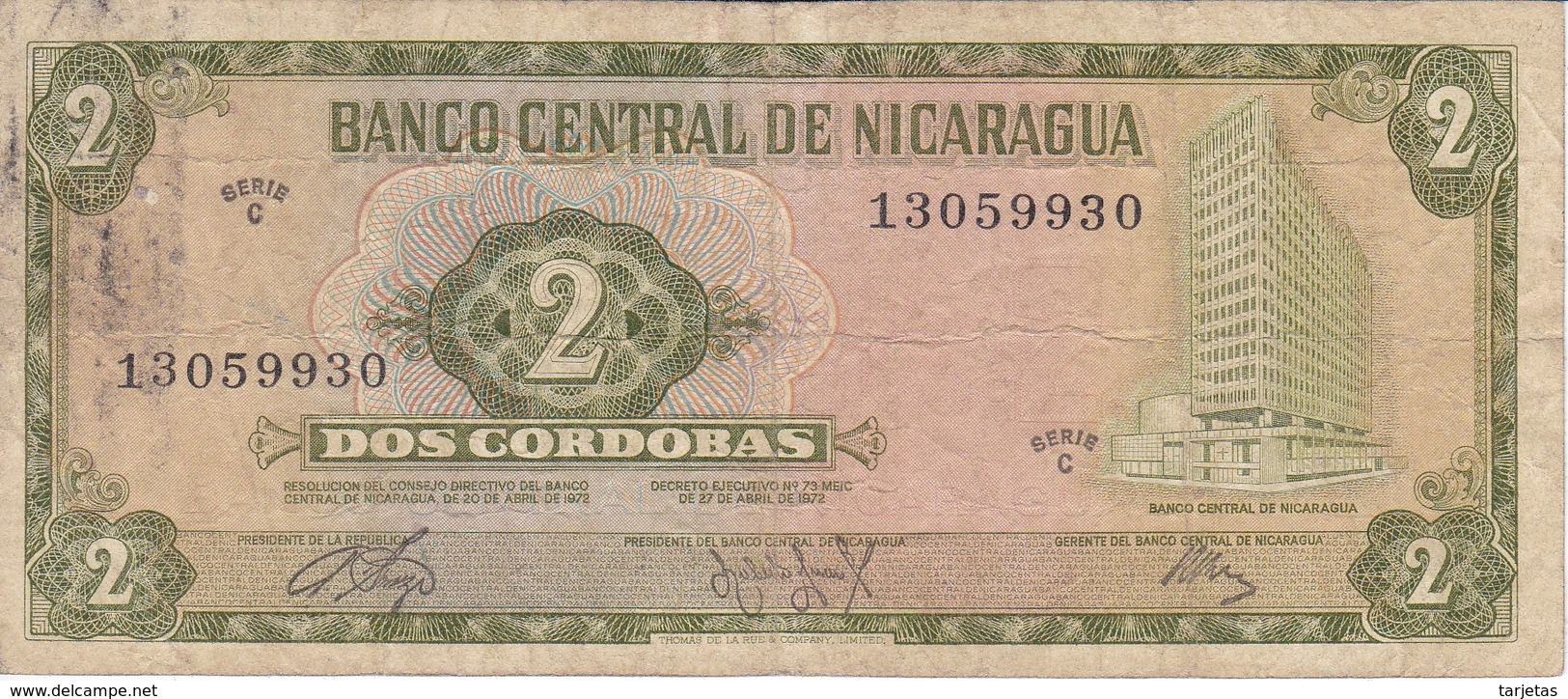 BILLETE DE NICARAGUA DE 2 CORDOBAS DEL AÑO 1972  (BANK NOTE) - Nicaragua