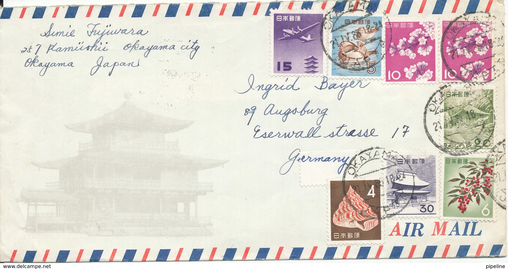 Japan Air Mail Cover Sent To Germany With More Stamps Okayama 21-4-1985 - Airmail