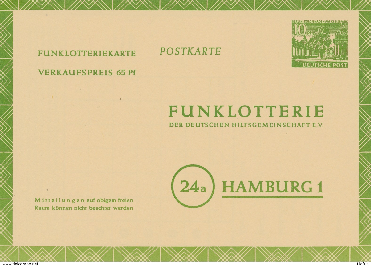 Berlin - 1953 - 10 Pf Funklotterie Postkarte - Unused - Postkaarten - Ongebruikt