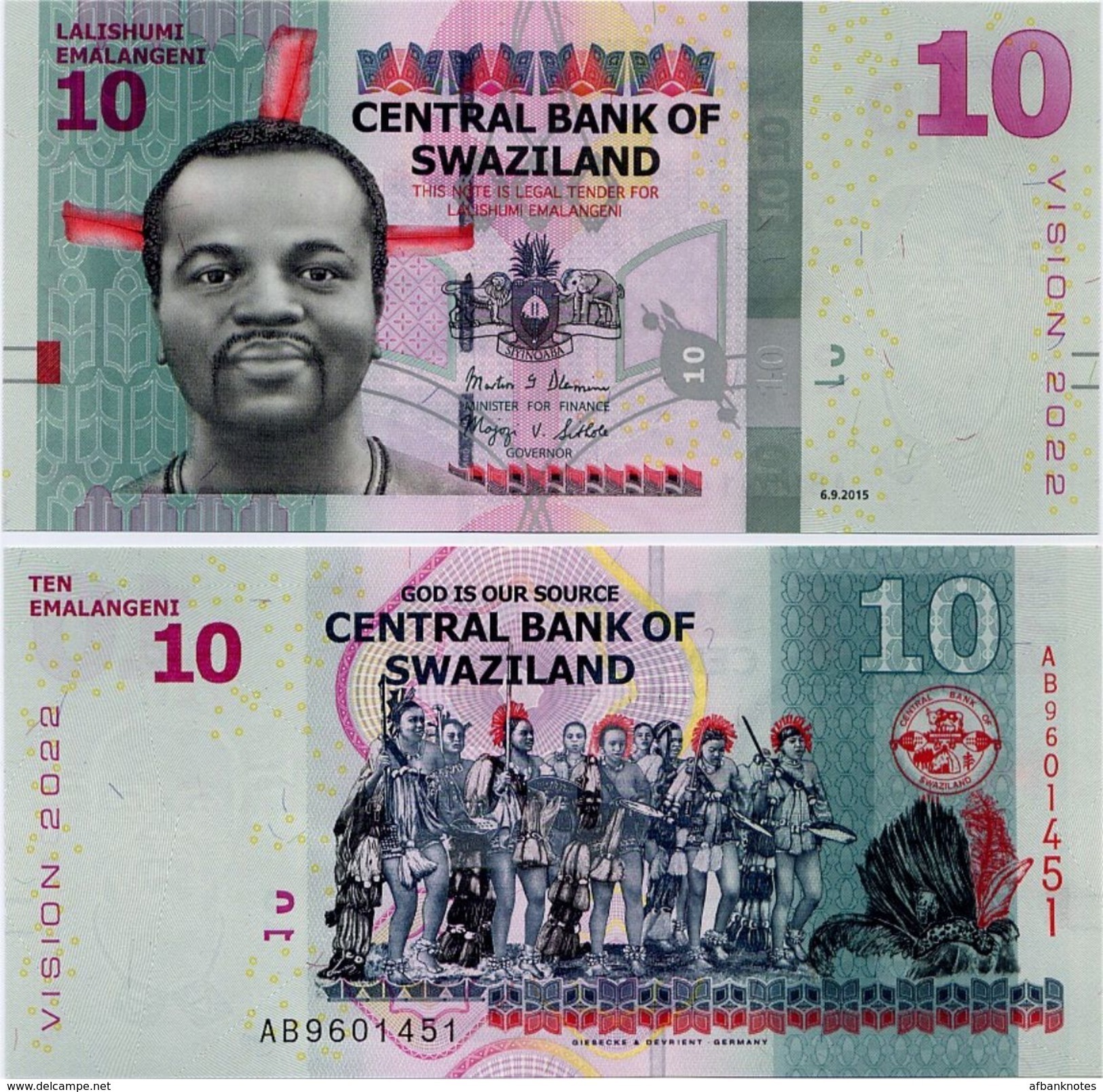 SWAZILAND       10 Emalangeni       P-41       6.9.2015 (2017)       UNC - Swaziland