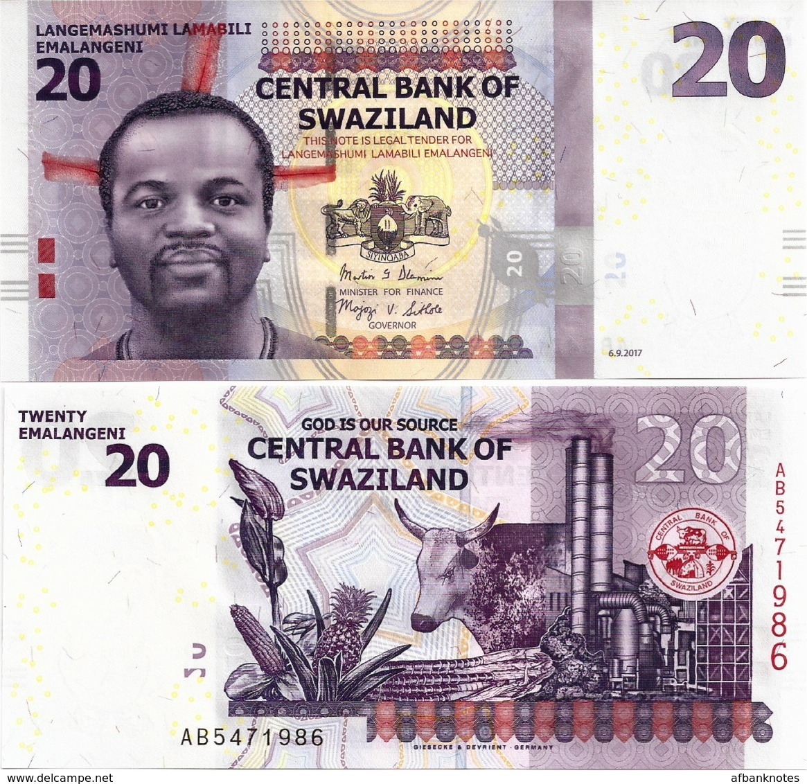 SWAZILAND       20 Emalangeni       P-37c       6.9.2017        UNC - Swasiland