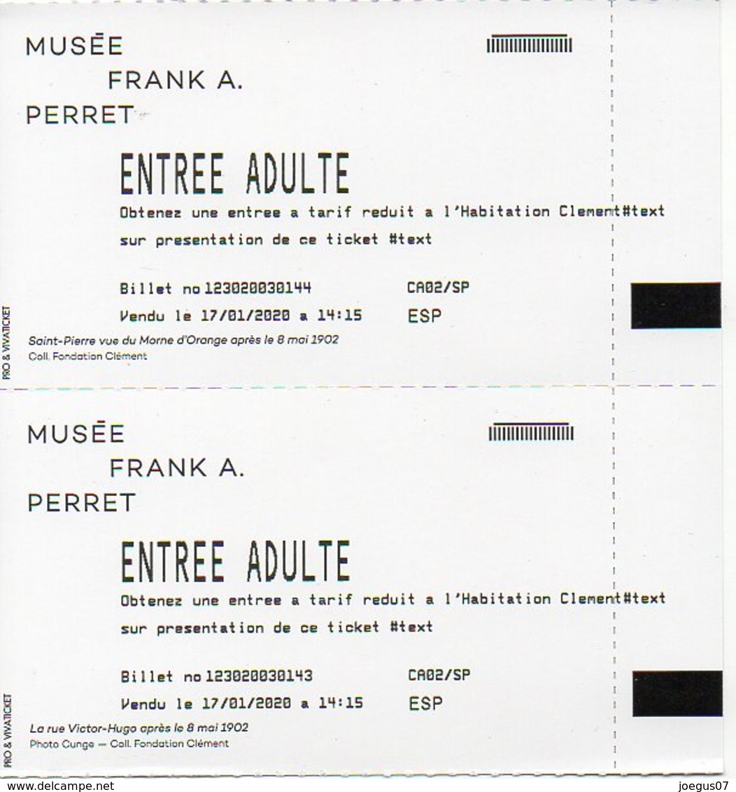 Martinique : 2 Tickets Entrée Musée De La Banane Et 2 Tickets Mémorial De La Catastrophe Du Volcan De 1902. TBE - Eintrittskarten