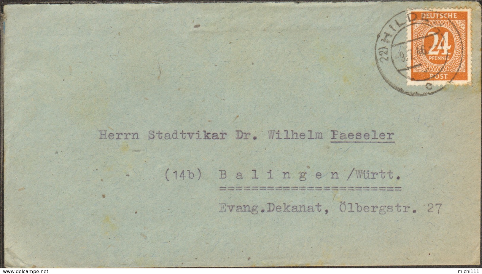 Alli.Bes.24 Pfg.Ziffer Auf Fernbrief V.1946 A.Hilden Rhld - Sonstige & Ohne Zuordnung