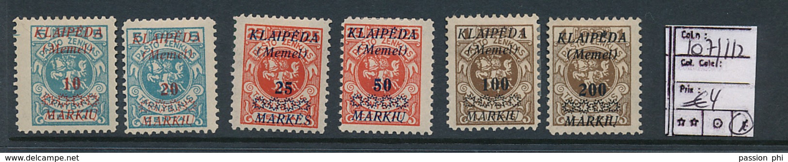 LITHUANIA MEMEL YVERT 107/112 LH - Lithuania