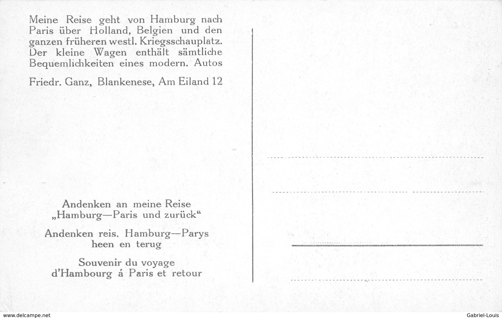 Friedredrich Ganz - Blankenese - Hambourg - Andenken An Meine Reise Hambourg - Paris Und Zurück - Blankenese