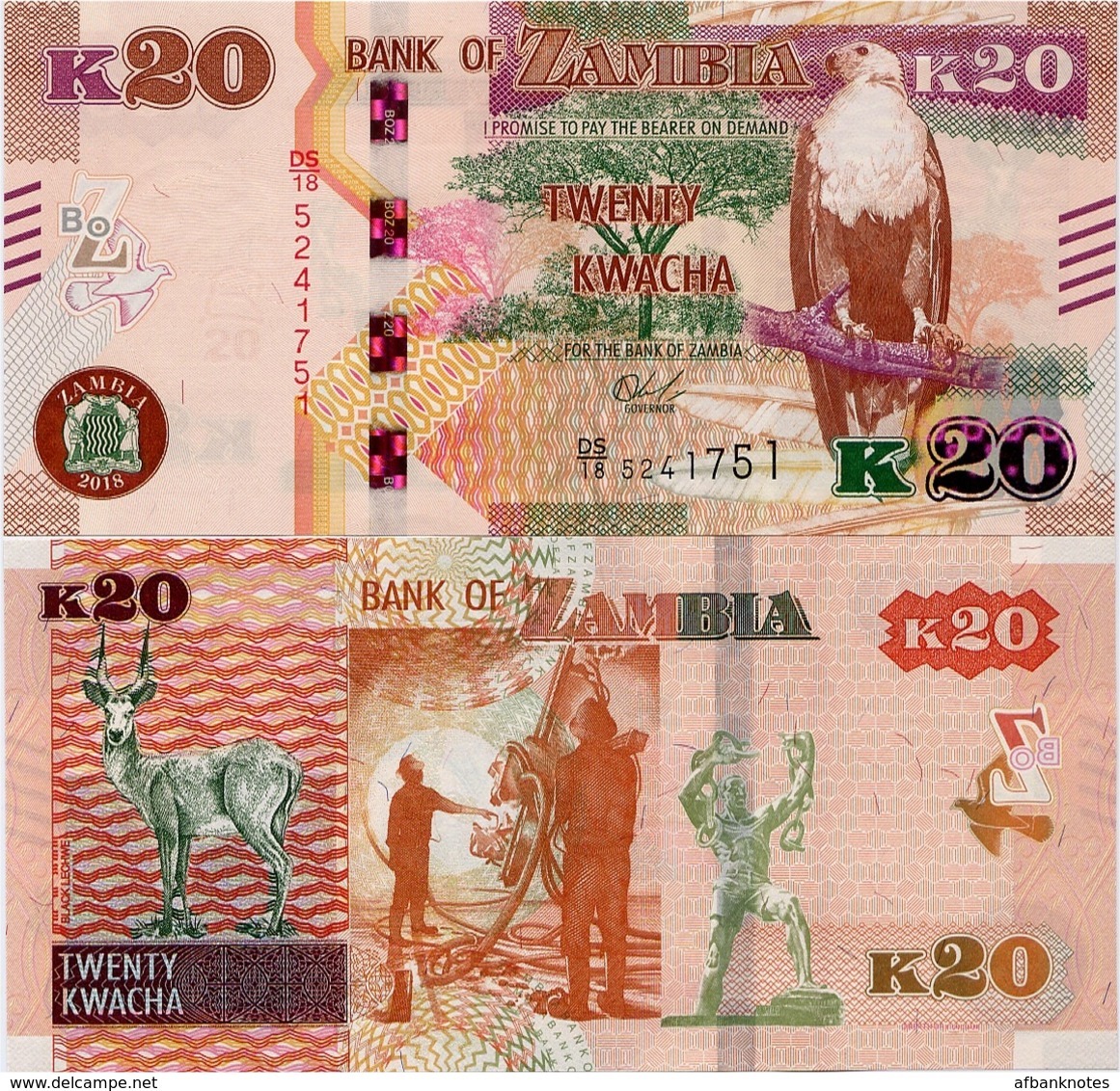 ZAMBIA       20 Kwacha       P-59[b]       2018       UNC - Sambia